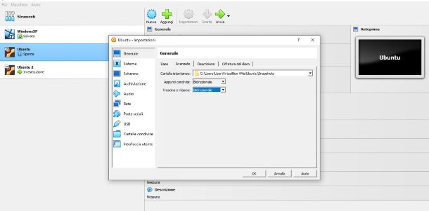 Ubuntu, configurazioni avanzate VirtualBox