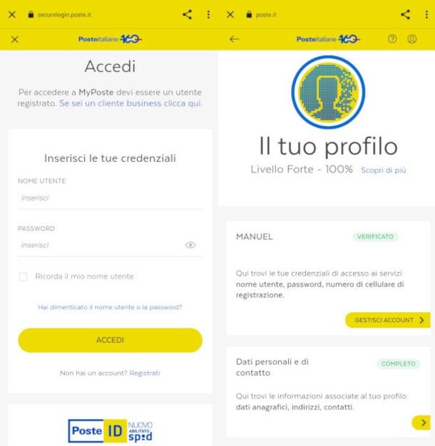 accesso browser da app BancoPosta per cambio password 