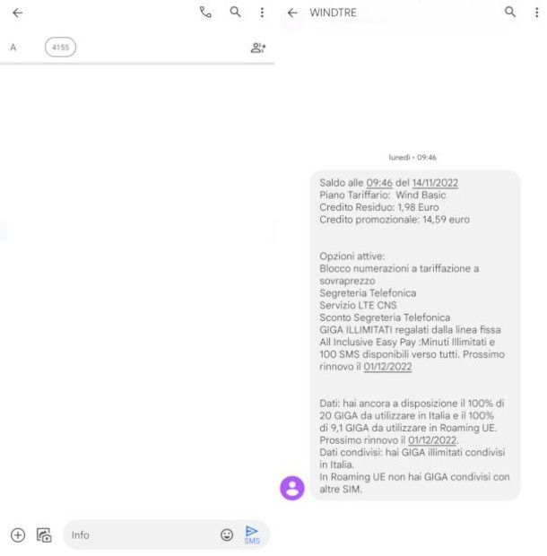 modalità di invio SMS al 4155 per info linea