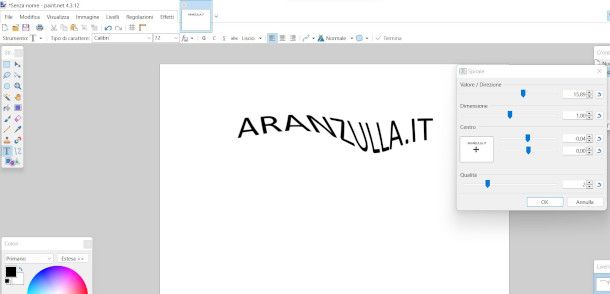 curvatura testo su Paint.NET