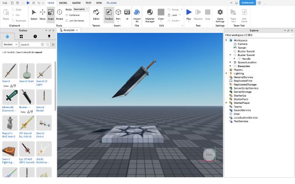 Roblox Studio importazione dalla Toolbox