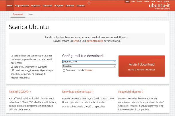 Ubuntu pagina di Download