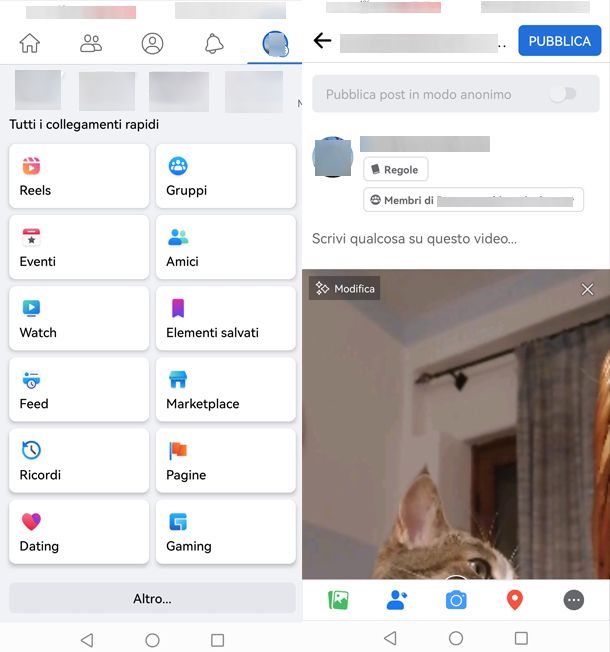 Come condividere un video su Facebook su di un gruppo da smartphone o tablet