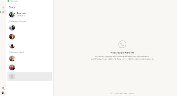 schermata Stato su client WhatsApp per Windows