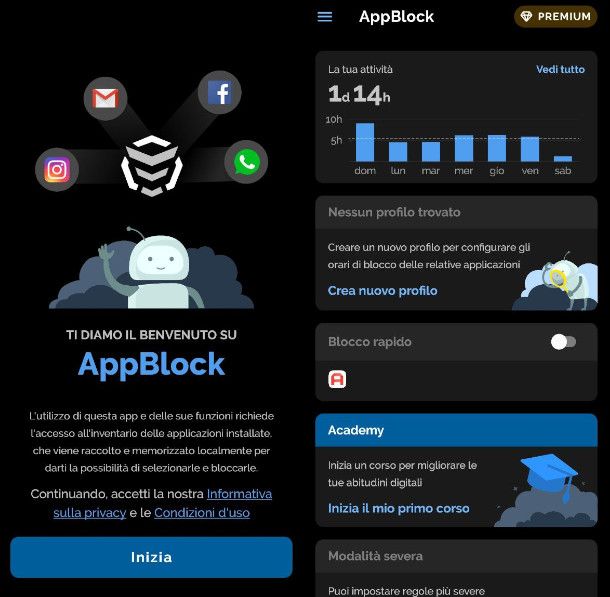Schermata Principale AppBlock