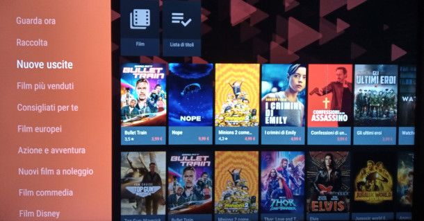 schermata principale app Google Play Film su smart TV Android