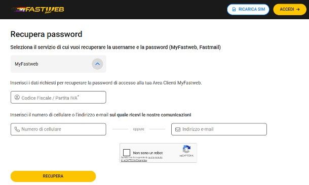 Come resettare password modem Fastweb