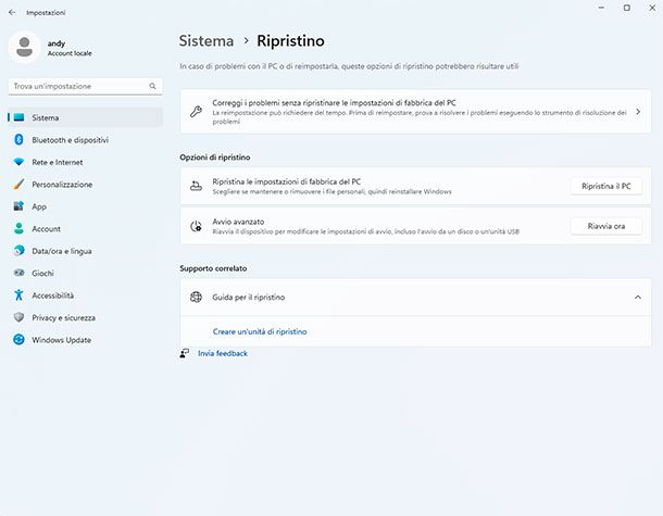 Come ripristinare Windows 11 ai dati di fabbrica