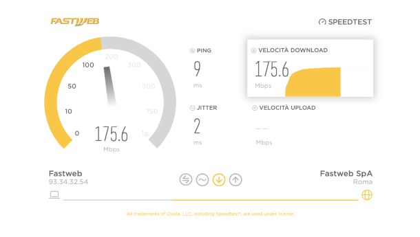 Fastweb, esecuzione Speed Test