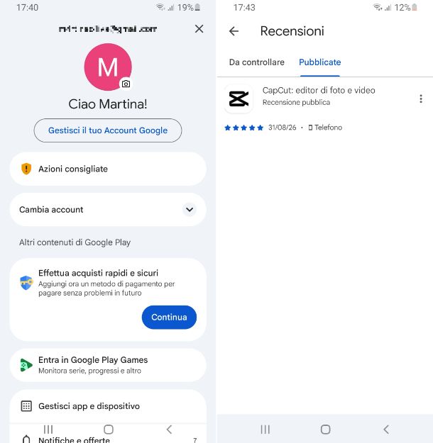 Google Play recensioni