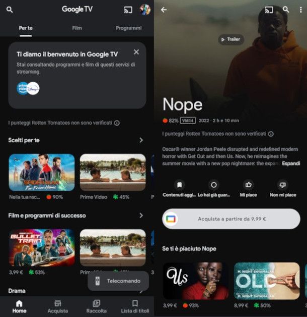 schermate app Google TV su smartphone Android