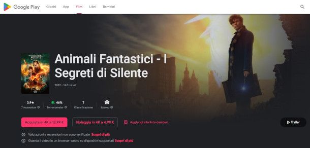 scheda film su Google Play Film da PC