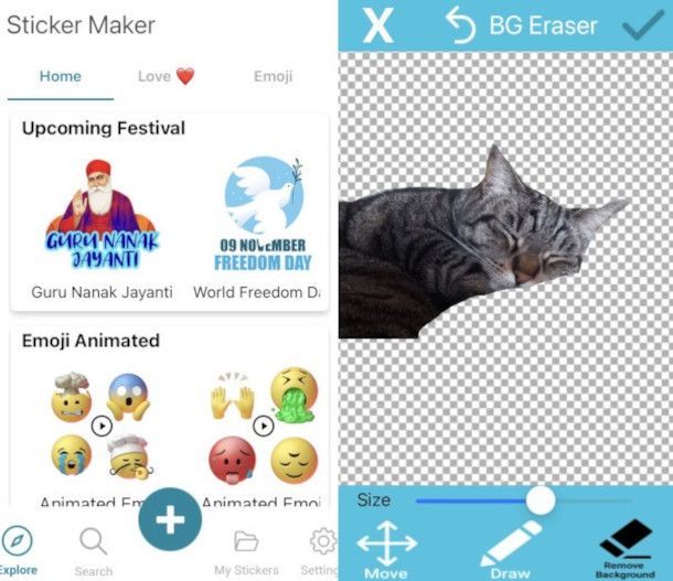 caricamento e modifica immagini su app Sticker Maker! per iOS