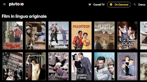 sezione film in lingua originale su sito Pluto TV