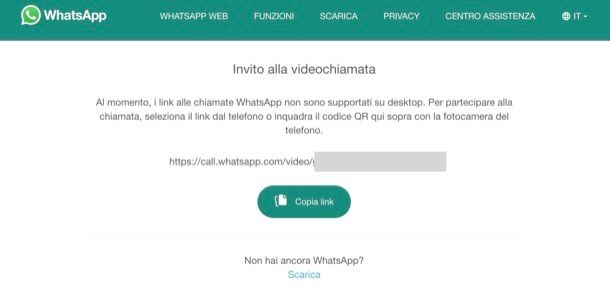 Link chiamate WhatsApp desktop