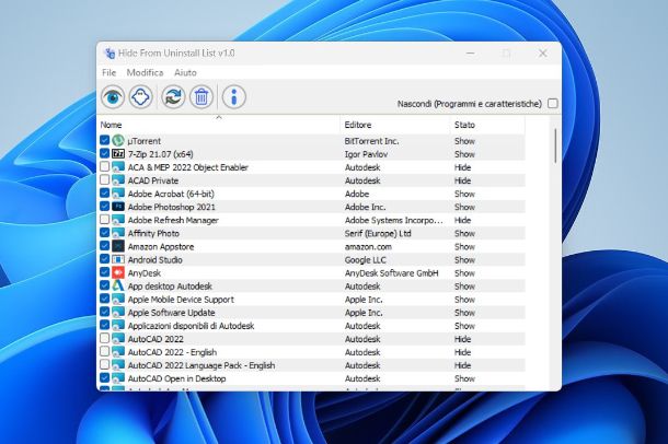 Come nascondere app su PC