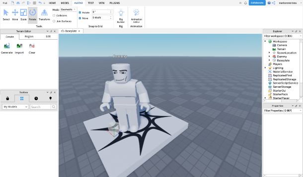 Roblox Studio test per la creazione di vestiti