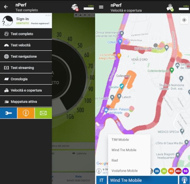 funzione di mappatura segnale app nPerf