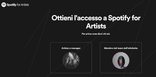 Pagina sito Spotify per la verifica del profilo artista