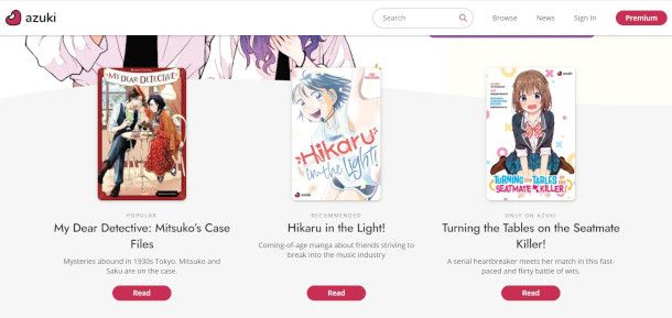 schermata sito Azuki per leggere manga in inglese