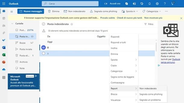 Come evitare che l'email sia considerata spam Outlook