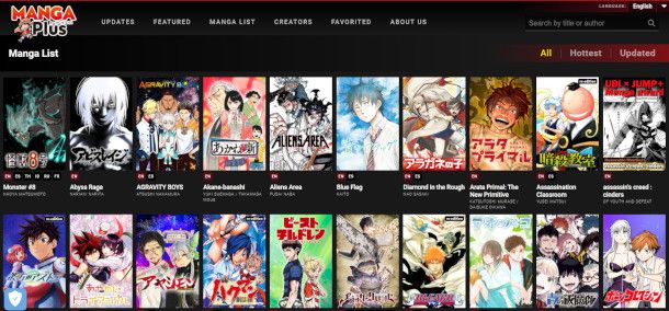 raccolta manga in inglese su sito Mangaplus