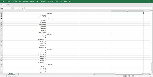 calendario settimanale excel