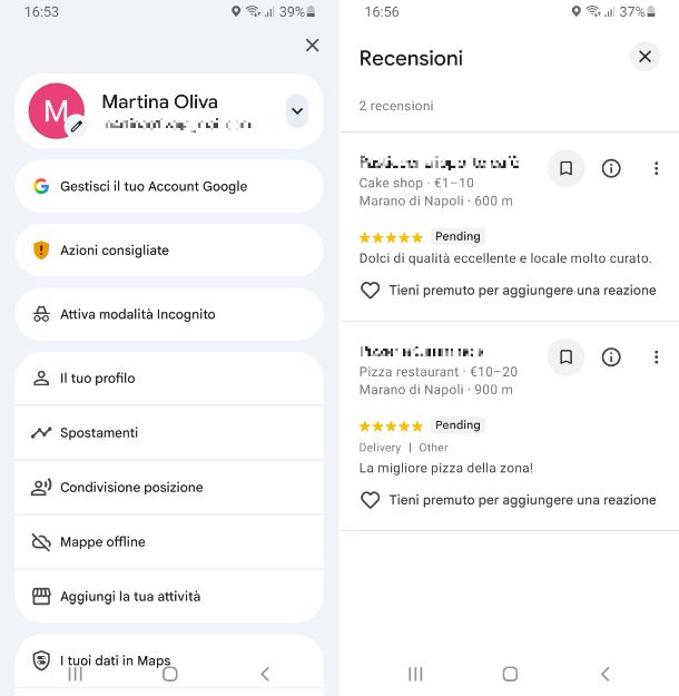 Google Maps recensioni