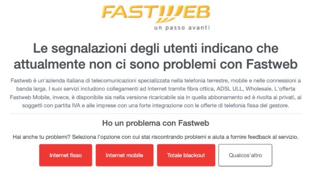 DownDetector, disservizi Fastweb