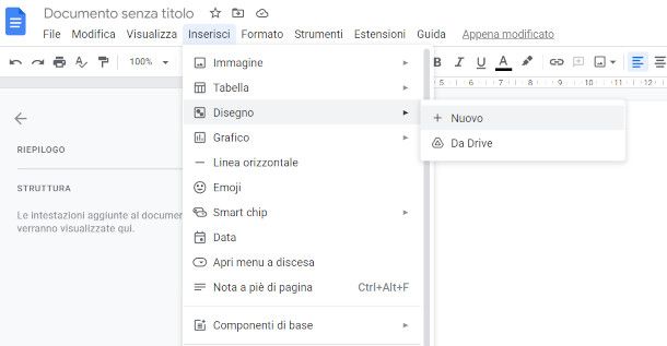 Accesso alla funzione Disegno su Google Documenti