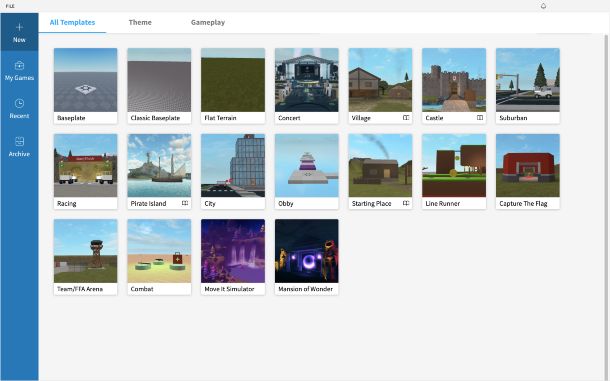 Roblox Studio Schermata di avvio