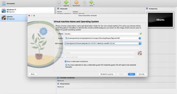 VirtualBox, installazione VM su Mac