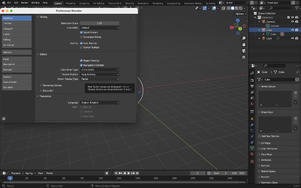 Blender, selezionare lingua