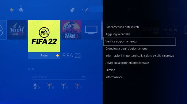 FIFA 22 verifica aggiornamento su PS4