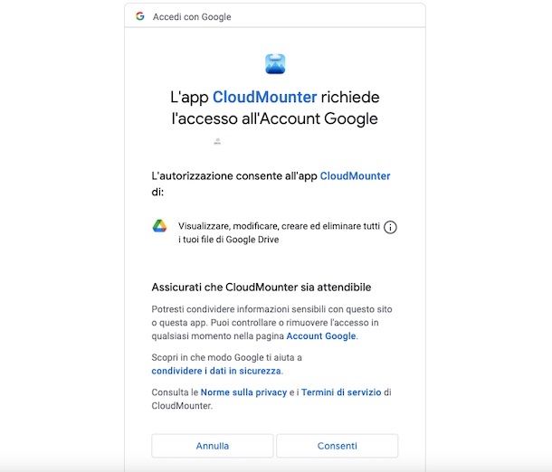 Collegamento Google Drive tramite CloudMounter