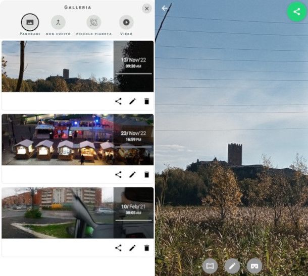 schermata app Panorama 360 per visualizzare foto sferiche