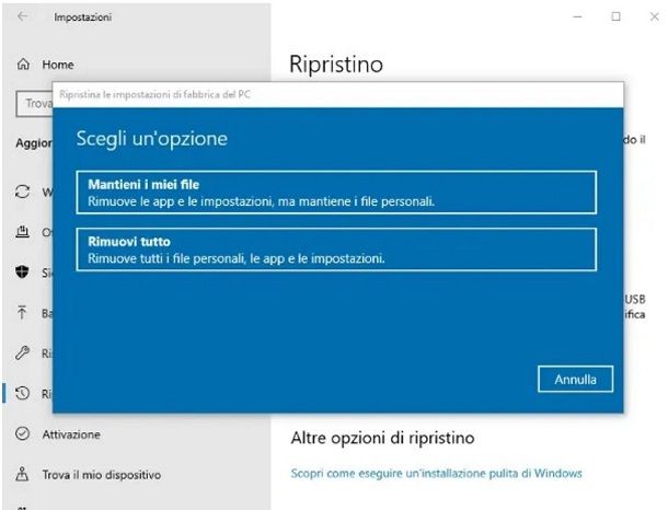 ripristino windows 10