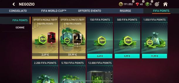 FIFA Mobile, negozio di FIFA points