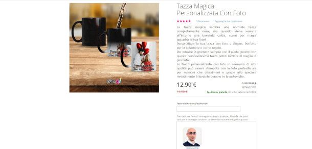 scheda prodotto con opzioni di personalizzazione su sito Babloo