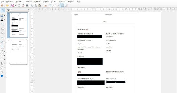 interfaccia LibreOffice con strumenti per oscurare parti di un PDF