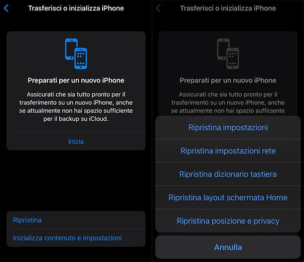 Ripristinare le impostazioni di iPhone