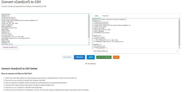 TextCompare Convertitore VCF a CSV