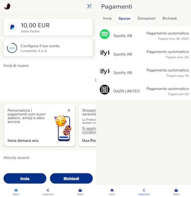 procedura per visualizzare i pagamenti automatici su app PayPal