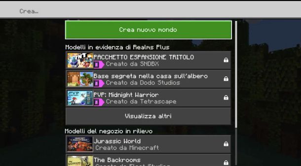 Minecraft Bedrock, crea nuovo mondo