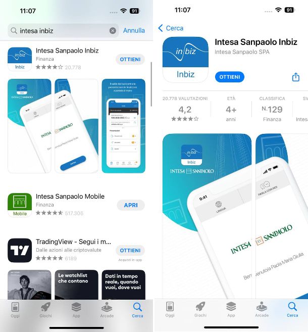 Come caricare app Intesa Sanpaolo Inbiz su iPhone