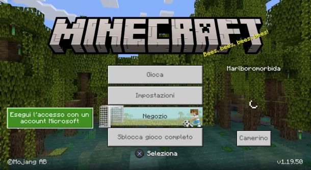 Minecraft PS4 accesso con account Microsoft