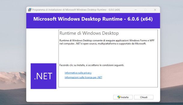 download preliminare .NET Windows Desktop Runtime