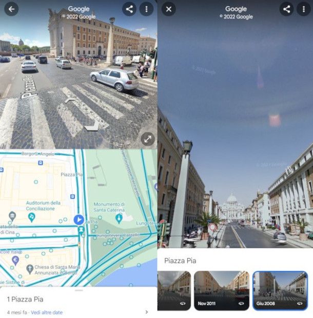 selezione anno su Google Maps in modalità Street View