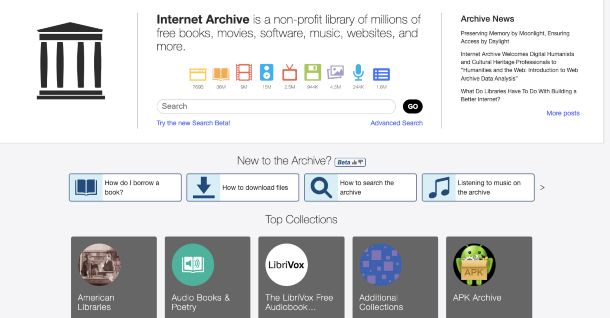 Internet Archive home page