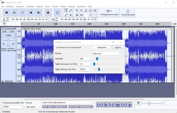 Come isolare la voce da una canzone con Audacity